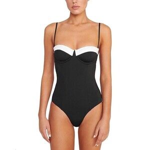 Staud Maeve One Piece Swimsuit Womens Large Black White STAUDSEA NWT Underwire